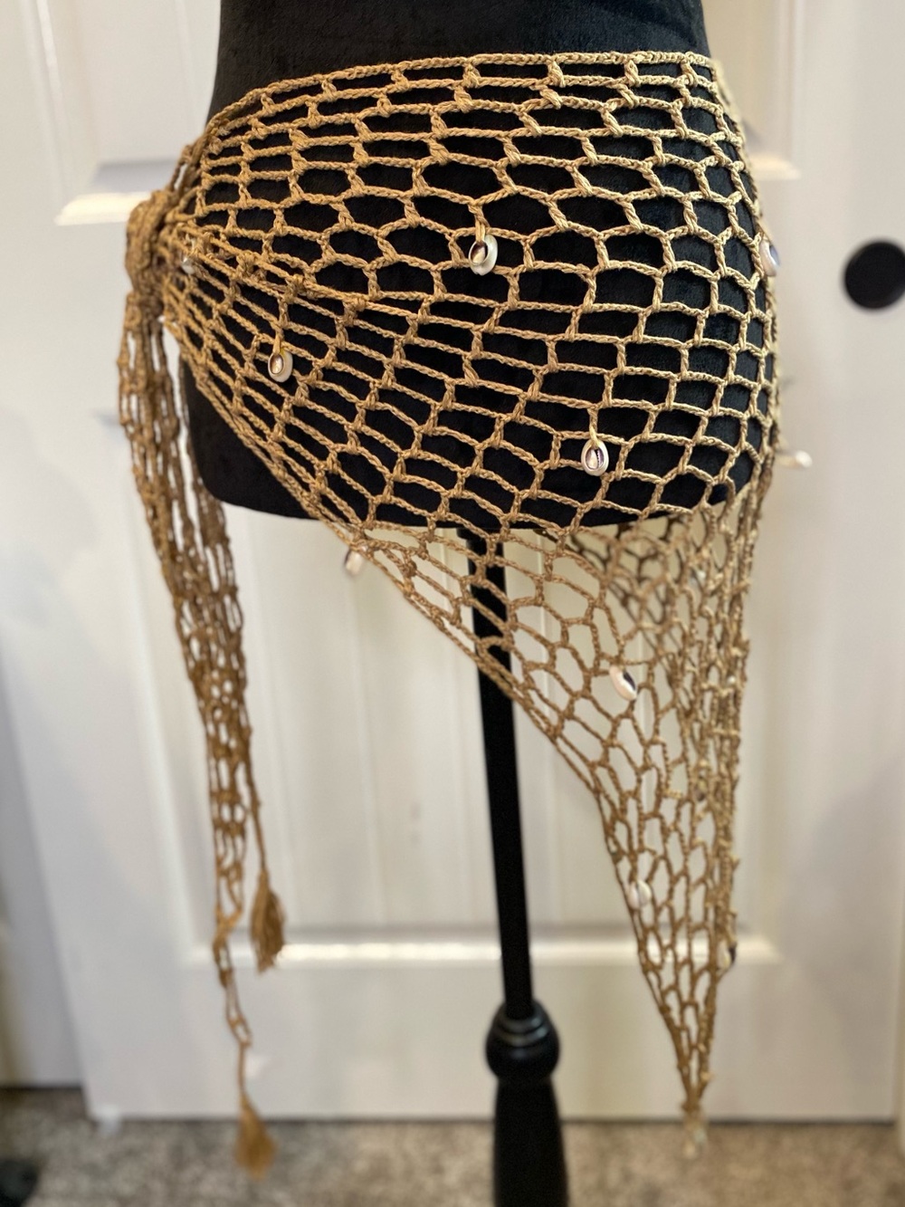 Woven Gold Crochet Asymmetrical Tie Skirt